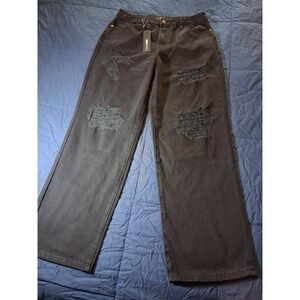 Fashion Nova Whatever You Say Ripped Wide Leg Jeans Black Distressed Size 11